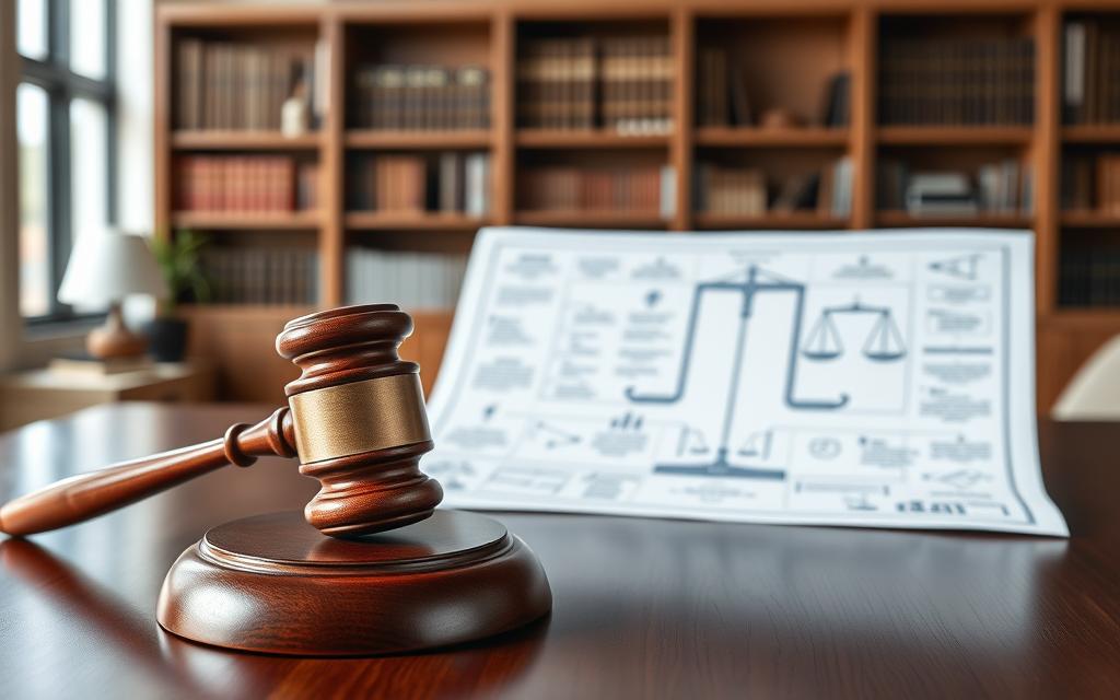 A Serene, Photorealistic Scene Depicting The Complex Web Of Federal And State Custody Laws. In The Foreground, An Elegant Wooden Gavel Rests On A Polished Mahogany Table, Symbolizing The Judicial Process. In The Middle Ground, A Blueprint-Like Diagram Unfolds, Illustrating The Intricate Legal Framework Surrounding Custody Cases. The Background Is A Softly Lit, Minimalist Office Setting, With Bookshelves Lining The Walls, Conveying A Sense Of Authority And Expertise. The Overall Mood Is One Of Thoughtful Contemplation, Inviting The Viewer To Navigate The Nuances Of This Crucial Legal Landscape.